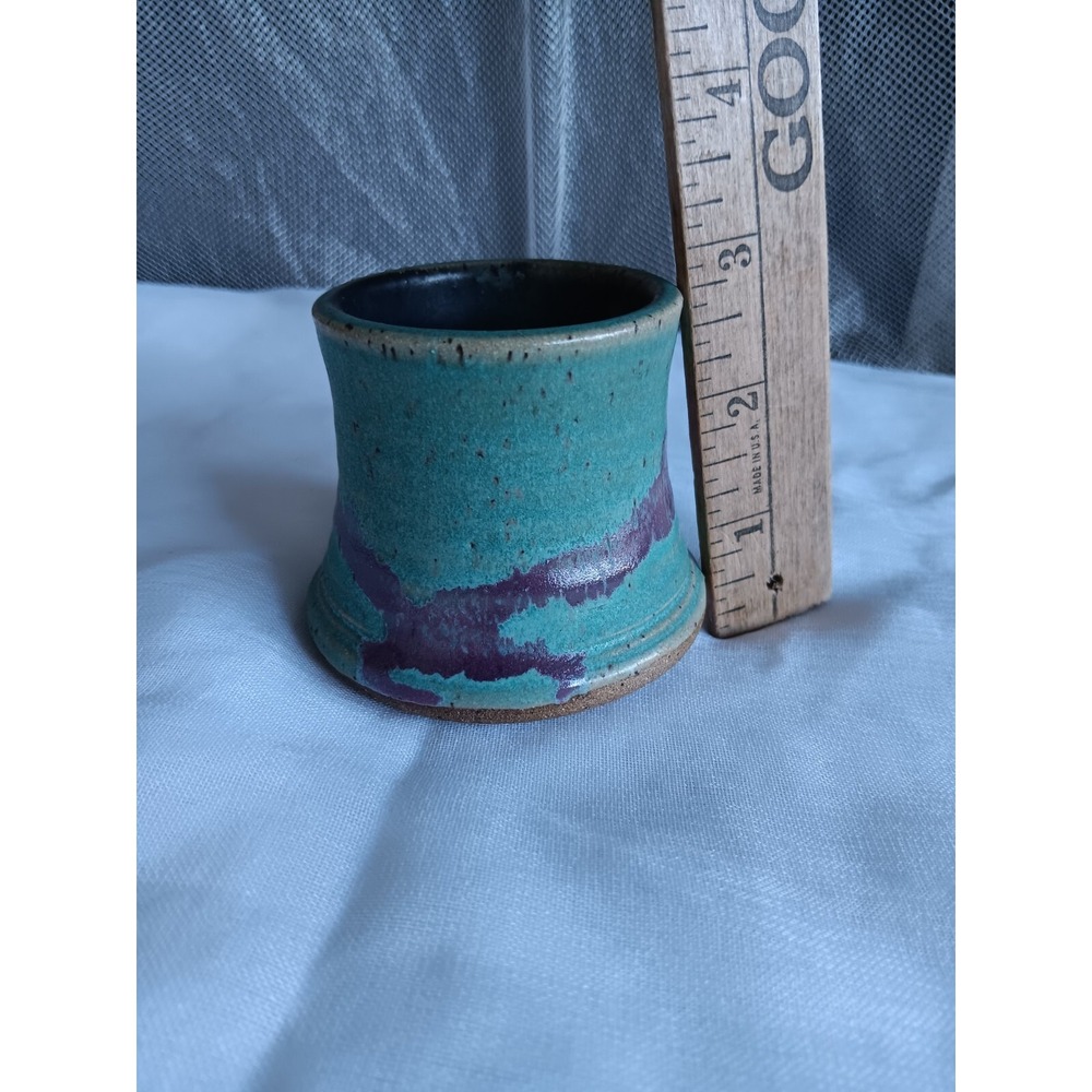 Stoneware Pottery Miniature /Turquoise & Maroon Signed By Artist Sparta TN - Picture 7 of 8